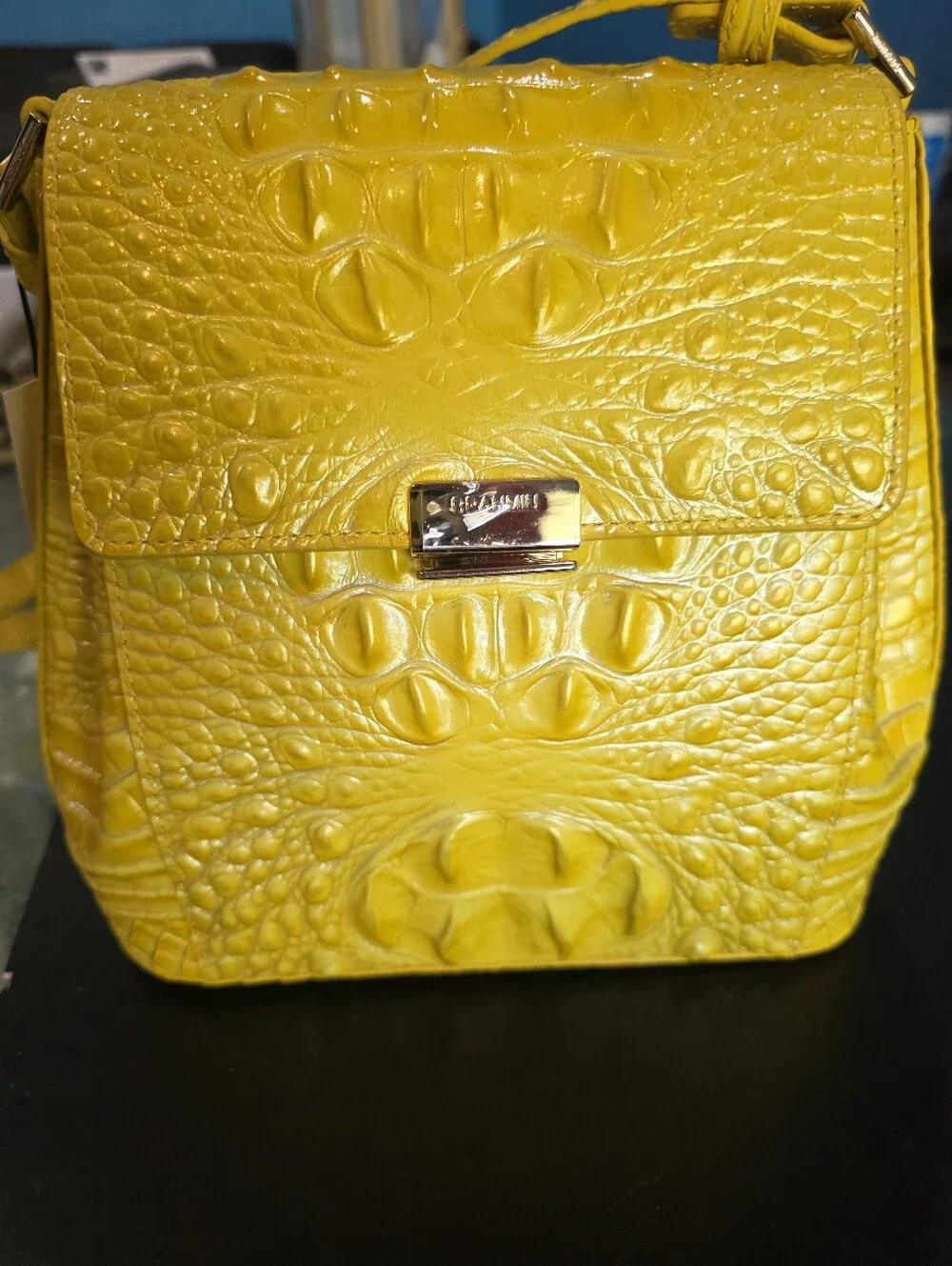 New Brahmin Bright Yellow Croc-Embossed Crossbody Bag & Wallet Set